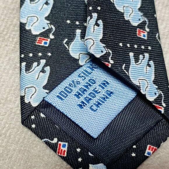 Sero Mens Tie Elephant Pattern US Flags Patriotic Silk Hand Made Neckwear - Picture 4 of 10